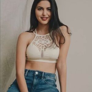 Sexy Cutout High Neck Seamless Bralette Ivory XS/S